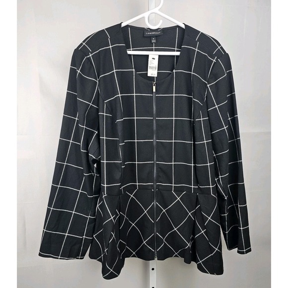 Lane Bryant Jackets & Blazers - NWT Lane Bryant Peplum Zip Front Jacket Window Pane Black White Career Office 28